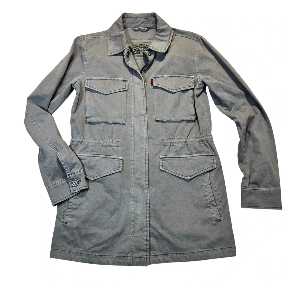 Levis Field Jacket Womens XS Gray Utility Military Cotton Twill Cargo Parka Coat
